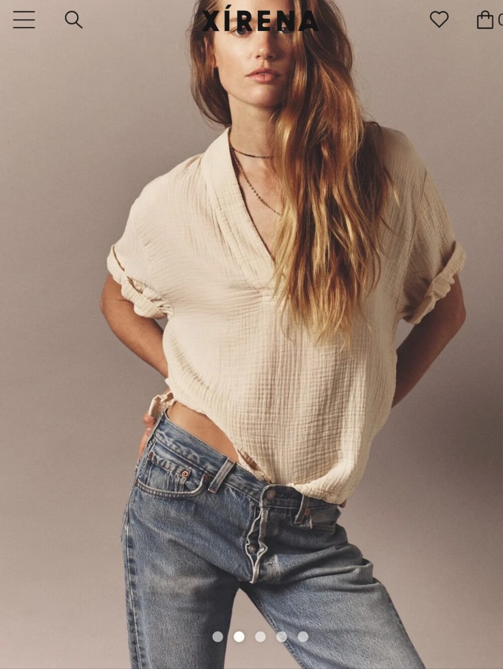 XiRENA Oysterette Avery Gauze V-Neck Short Sleeve Blouse